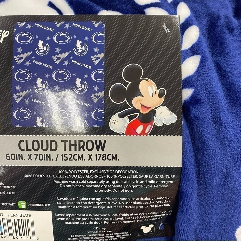 Disney Cloud Throw Penn State University NEW Blanket 60x70” Large Mickey Mouse